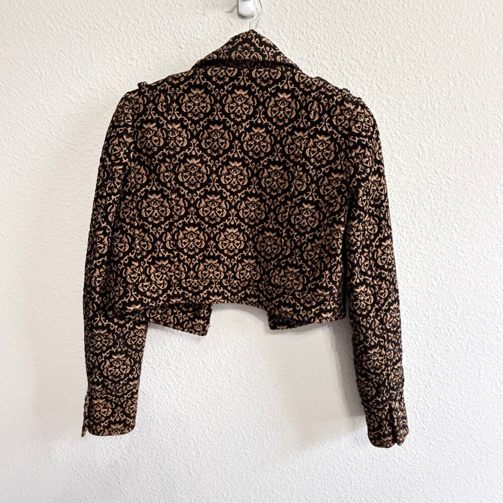 Free People Military Brocade Cropped Jacket Black Gold Jacquard Size 4 Baroque - Picture 3 of 12